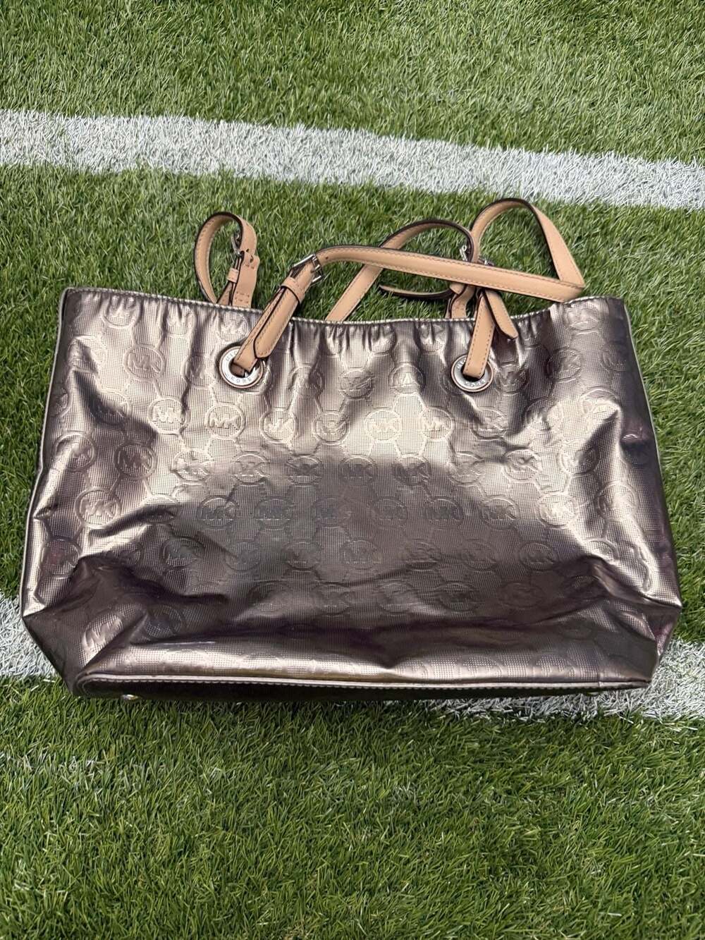 Michael Kors Metallic Signature Logo Tote Bag Bronze